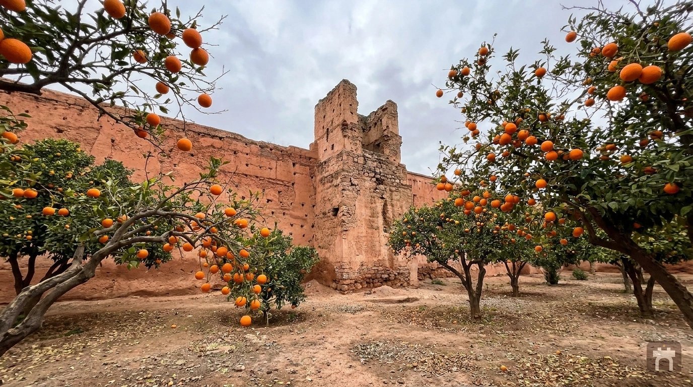 The sunken orange gardens meeting the palace walls